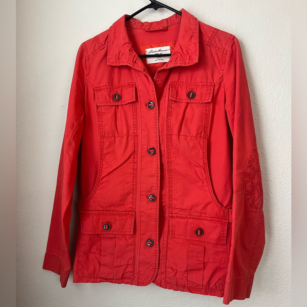 Eddie Bauer Coral Utility Jacket Cargo Pockets Elbow Patch Lightweight Coat